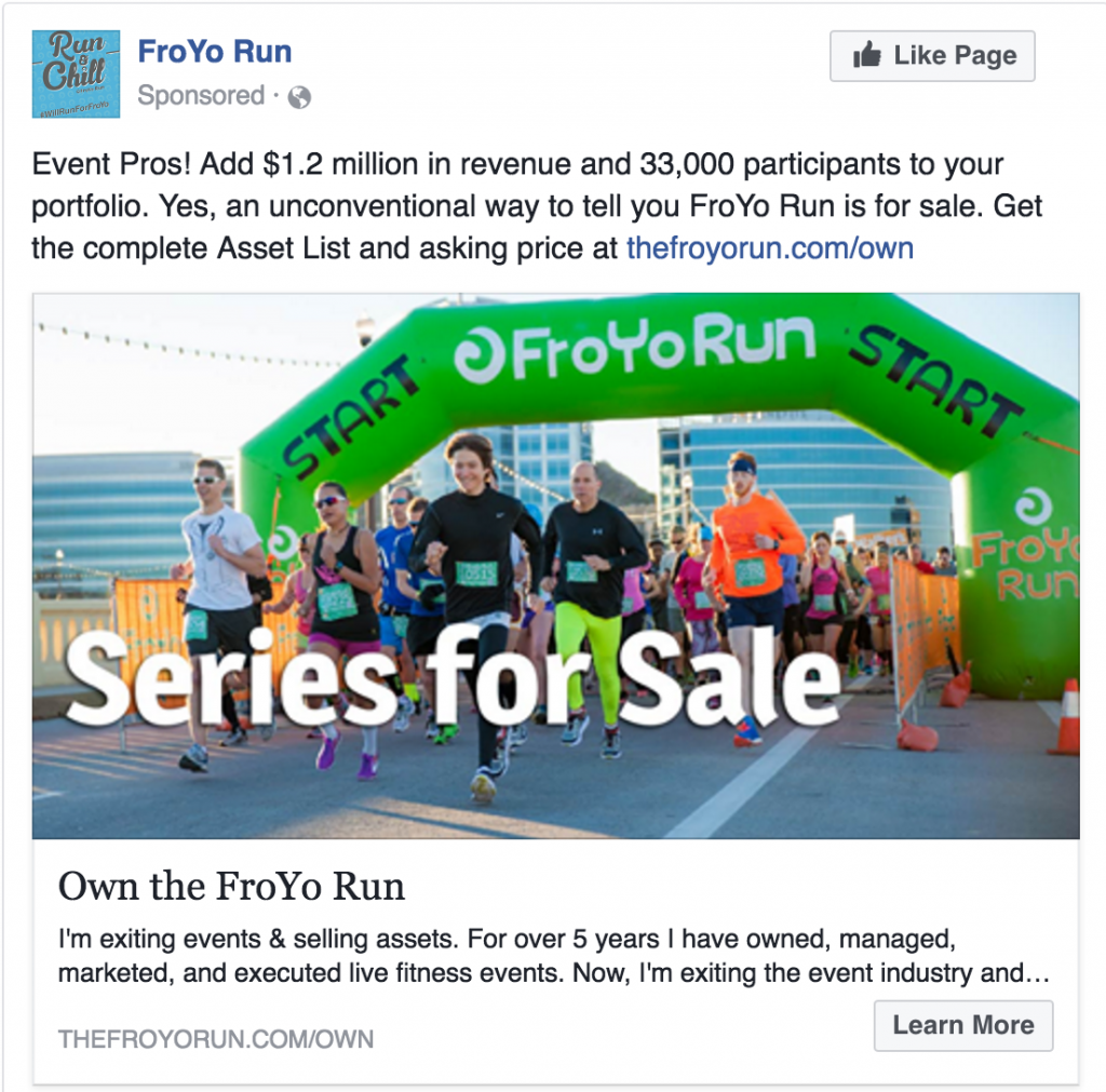 The facebook ad creative that resulted in a successful business sale 