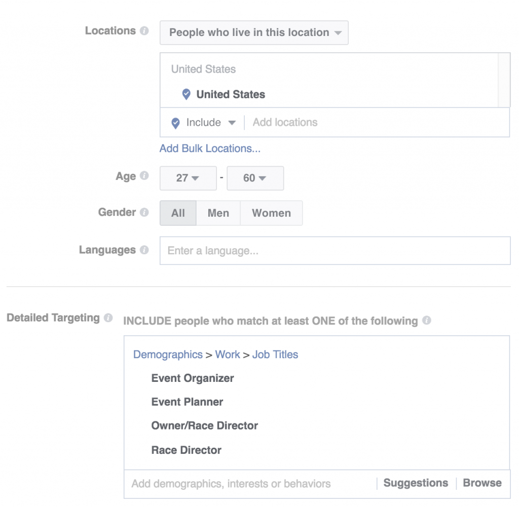 facebook ads audience criteria for ads to sell a business